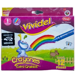 Crayones Vividel Vinci 12 Colores. Mod. Redondo. Extra Grueso
