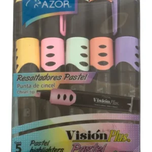 Resaltador tonos Pastel Azor 5 Colores. Mod. Visión Plus. Punta cincel 6 mm.